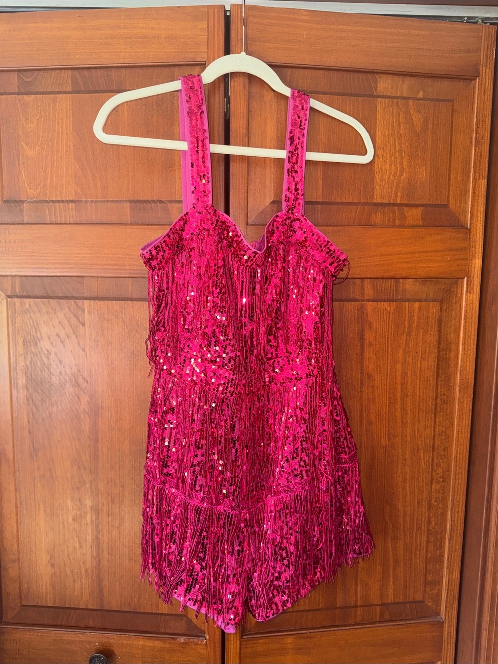 Hot Pink Sequin Fringe Romper